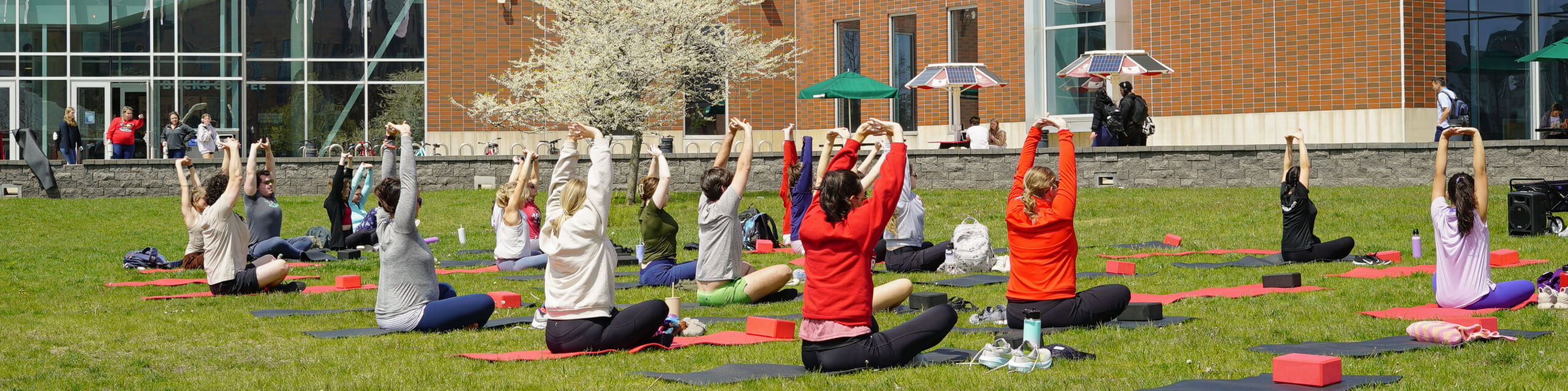 Yoga outside of the student fitness center