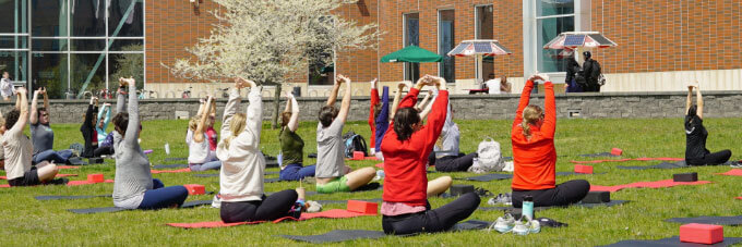 Yoga outside of the student fitness center